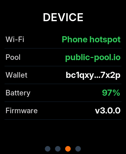 Device screen with sample connection details and 97 percent battery
